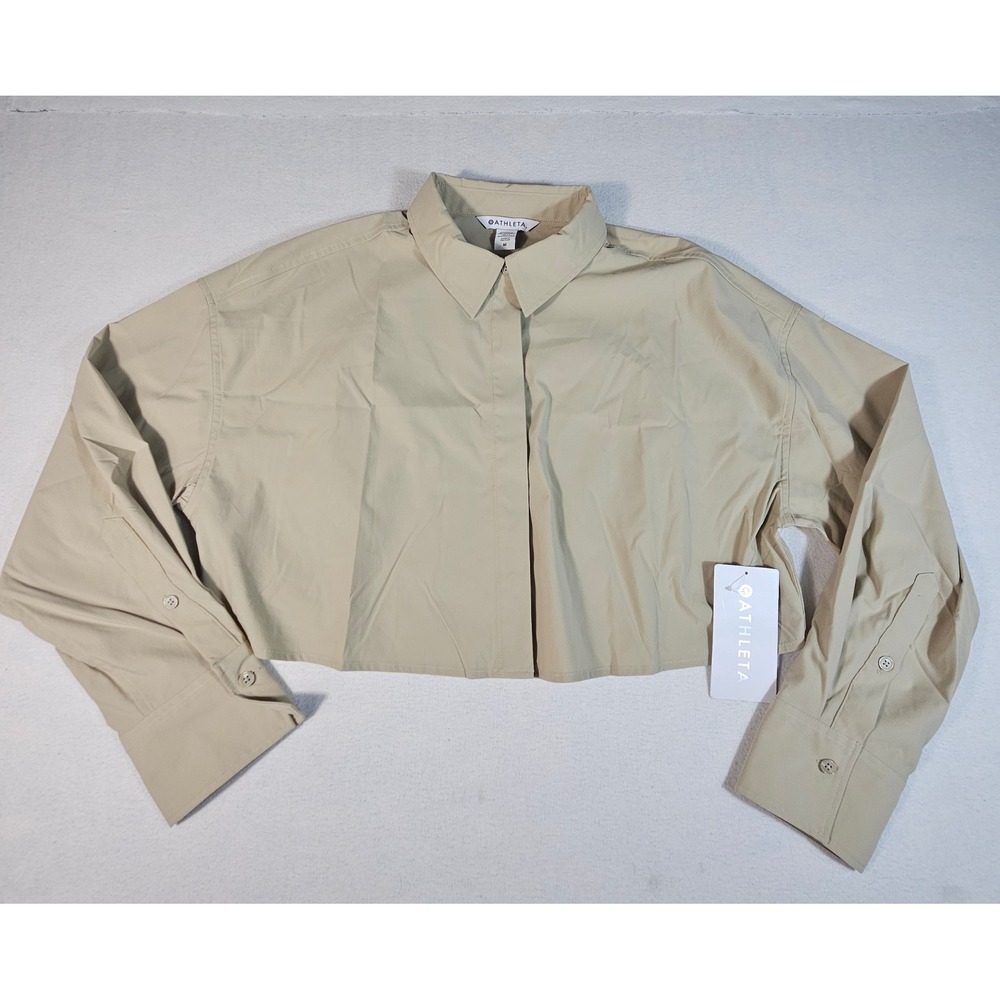 Athleta Midday Ultra Cropped Shirt Tan Beige Recycled UV Protection Women Medium